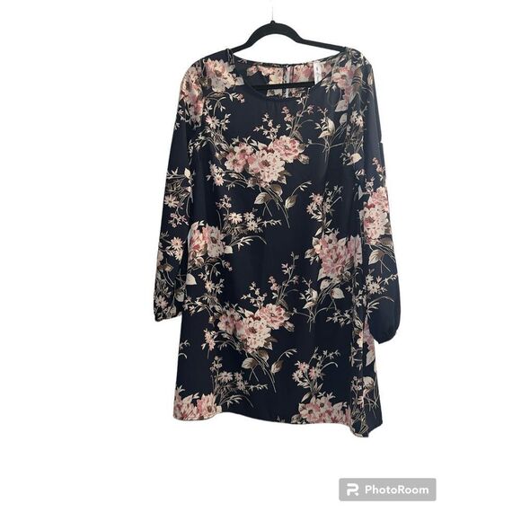 ✨Vanilla Bay Floral Dress Large Long Sleeve Dark Pink Cream Shift✨ - Picture 2 of 7